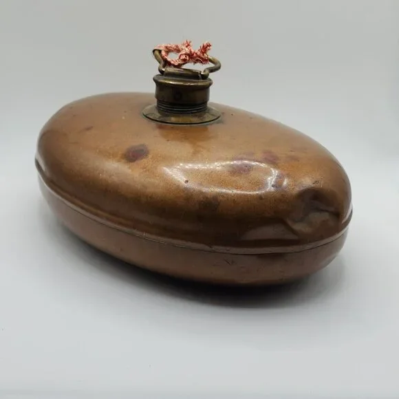 Vintage Copper Hot Water Bottle Lid Handle Bed Warmer Oval Shape 11" x 7.5" - Picture 6 of 9